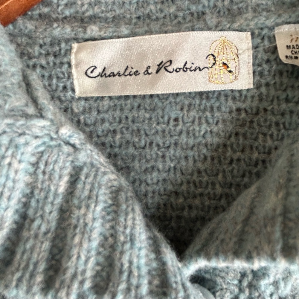 Anthropologie Charlie & Robin Women’s Aqua Blue Wool Blend Knit Sweater Top  M - Picture 6 of 8